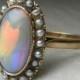 Antique Opal Engagement Ring 14K 1800s Victorian Opal Seed Pearl Ring 1800s  Antique 14K Ring October Birthday