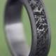 Handmade Mimetic Meteorite Ring, Sandblasted Titanium Wedding Band With Meteorite Engraving,