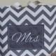 Mrs. Embroidered Grey Chevron Tote in Duck Cloth Canvas - Fiance, Bride to be, Bridal Shower, Wedding, Purse, Beach, Gift-Favor-Goodie Bag