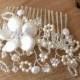 Antique Lace Hair Comb, Floral Headpiece Lace Inspired Bridal Headdress Ivory Pearl Clear Crystal