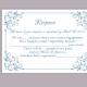 DIY Wedding RSVP Template Editable Word File Instant Download Printable RSVP Cards Blue Rsvp Card Template Elegant Enclosure cards
