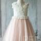 2015 white Junior Bridesmaid Dress, peach Skirt Flower Girl Dress, Rosette dress, Ruffle Puffy dress (HK119)
