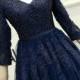 PD16019 Sexy navy blue open back tea length school prom dress