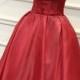 PD16024 Lovely red colored off shoulder tea length school party prom dress