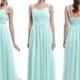 Mint Long Bridismaid Dress, Floor Length Straps Bridesmaid Dress, A-line Chiffon Bridesmaid Dress