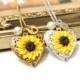 Sunflower Heart locket necklace,Personalized Initial Disc Necklace,Gold Sunflower,Locket Wedding Bride,Birthday Gift,Sunflower Photo Locket