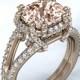 Unique Rose Gold Cushion Morganite and Diamond Halo Engagement Ring (available in white gold, yellow gold and platinum)