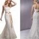 Strapless Slim A-line Lace Wedding Dresses with Satin Ribbon Waist