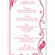 Wedding Menu Template DIY Menu Card Template Editable Text Word File Instant Download Fuchsia Hot Pink Menu Card Printable Menu 4x7inch
