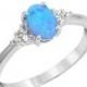 Oval Cut Blue Opal Ring Solid 925 Sterling Silver Lab Created Blue Australian Opal Round Russian Clear Diamond CZ Wedding Engagement Ring