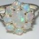925 Sterling Silver Total 1.3ct Genuine Colorful Opal Cluster Flower Ring, Opal Anniversary Ring -English Antique Style - Customizable