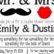 PRINTABLE Mr & Mrs. Couples Wedding Shower Invitation, Lips and Mustache, Red and Black or Gold, DIGITAL
