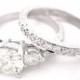 Round cut engagement ring and band 14k white gold antique style 1.67ctw