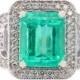 14k white gold green emerald and round cut diamonds ring art deco antique 4.85ct