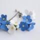 Hair bobby pin flowers. Six pin white and blue forget-me-not. Set of 6.