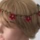 Boho Bridal Headband, Red Crochet Flowers and Crystal Beads, Wedding Headband, Bridesmaid Headpiece, Beadwork, ReddApple, Fast Delivery