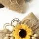 2 Rustic Sunflower Wedding Corsages, Set of 2 Bridesmaids Sunflower Burlap Bracelets, Sunflower Rustic Wedding Bridal Girl Accessories