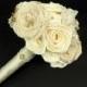 Natural Linen, Silk, & Satin Rustic Refined Ivory Bridal Bouquet