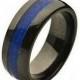 Mens Engagement Ring,Black Ceramic Mens Wedding Band, Anniversary Band, Couples Ring, Blue Carbon Fiber Inlay, Mens Ceramic Band His Band