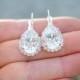 Diamond Bridal Earrings Swarovski Crystal Clear Diamond Rhienstone Leverback Pear Tear Drop Earrings Rhinestone Halo Bride Wedding Mashugana