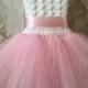 Pink and white flower girl tutu dress, crochet tutu dress, baby, toddler, girl's tutu dress