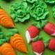 Royal icing vegetables -- carrot, lettuce, radish  -- Handmade cupcake toppers cake decorations edible (12 pieces)