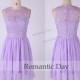 Beautiful Lavender Illusion Neckline Lace&Chiffon Short Bridesmaid Dress/Short Lace Dress for Wedding/Short Prom Dress/Custom Made 0382