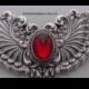 Wedding large  hair barrette Vintage Victorian style red and silver angel wings
