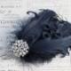 Navy feather hair comb , Curly feathers -Wedding hair-1920s flapper style -Bridal Hair Accessories , wedding  headpiece black or ivory.