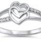 Cute Double interlocked Heart Split Open Shank Round Diamond Clear CZ 925 Sterling Silver Promise Wedding Engagement Ring Valentines Gift