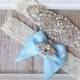 Wedding Garter Set, Bridal Garter Set, Vintage Wedding, Ivory Lace Garter, Crystal Garter Set, Something Blue - Style A