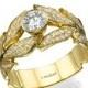 Leaves  Engagement Ring, Yellow Gold Ring, Diamond Ring, Art Deco Ring, Wedding Ring, Leaf Ring, halo engagement ring, band ring, 14K Ring
