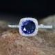 Blue Sapphire & Diamond Cushion Halo Engagement Ring Round Cut 1ct 6mm 14k 18k White Yellow Rose Gold-Platinum-Custom-Wedding-Anniversary