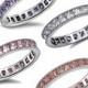 Four Color 3MM 925 Sterling Silver Princess Cut Russian CZ Garnet Pink Topaz Amethyst Wedding Engagement Anniversary Full Eternity Band Ring
