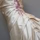 Cherry Blossom Wedding Dress Pink and Brown on Pearl Silk Duppioni, Custom Made in your size