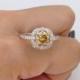 Light Golden Brown Moissanite with Diamond Halo Ring Ring - 14K White Gold