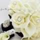 Real Touch Bridal Bouquet Stephanotis Roses Calla Lilies in Black and White & Groom's Boutonniere - Customize for Your Colors