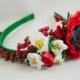 Headband in Ukrainian style, poppy and berries, with beads, gift for girl woman, ukrainian souvenir, couronne fleur, Ukrainian wreath