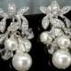 Bridal Earrings, Pearl Earrings, Wedding, Swarovski Bridal Jewelry, Cluster Earrings, Pearl and Crystal Drop Earrings