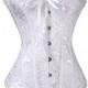 White Overbust Satin Lace Waist Boned Corset Bustier with G-string