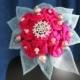 Bridal bouquet stunning fuchia hot pink silk roses blue beaded handle with vintage beads