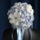 Bridal bouquet ivory and blue/silver kanzashi fabric flowers