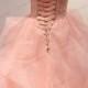 JW16200 Blush peach color high low pickups organza wedding dress