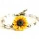 Yellow Sunflower and Pearls Bracelet, Sunflower Bracelet, Yellow Bridesmaid Jewelry, Sunflower Jewelry, Summer Jewelry