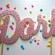 Personalized Pink Glitter Cursive Name Cake Toppers Party Picks -- Customize Birthday parties, Anniversaries, Bachelorette Parties
