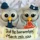 Owl love bird wedding custom cake topper, coral navy blue wedding with personalized banner