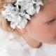 White leather headband with flowers, Flower headdress, Leather hairband, Bridal head piece, Bridesmaid gift, Flowergirl headband