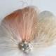 Wedding Bridal Ivory Peach Champagne Peacock Feather Pearl Jewel Veiling Head Piece Hair Clip Fascinator Accessory