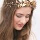 Gold Rustic Bohemian Wedding Wreath, Headpiece of Golden Leaves and Berries Gold Flower Crown Bridal Hair Vine Boho Wedding