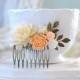 Ivory Peach Pink Flower Hair Comb, Peach Wedding Bridal Comb, Country Wedding Woodland Wedding Rustic Vintage Wedding Hair Accessory